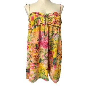 NWT For Love Bell Yellow Floral Chiffon Ruffle Babydoll Slip Mini Dress Large